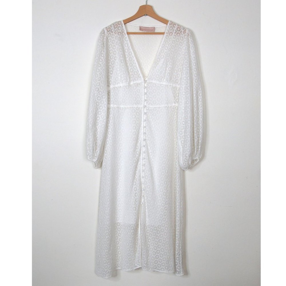 Keepsake Trouble Sheer White Lace Long Sleeve Midi Dress Size Medium
